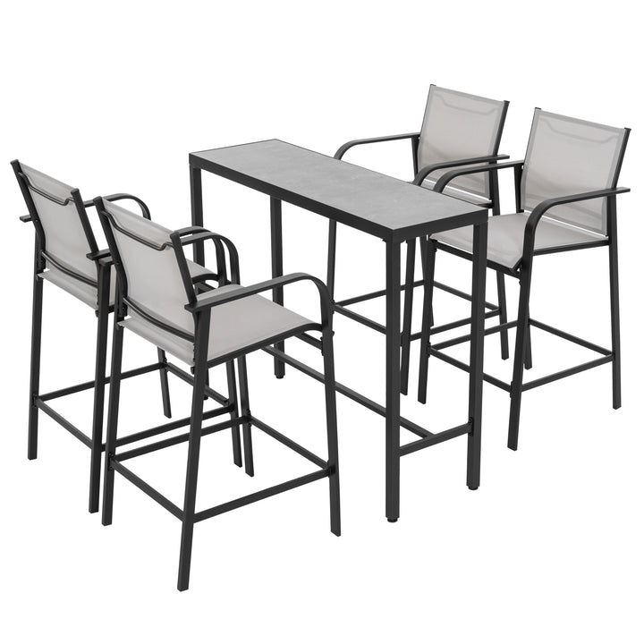 Outdoor Textilene Bar Set with Powder-Coated Iron Frame, Gray