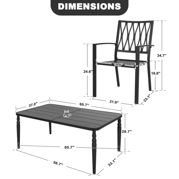 Patio Metal Dining Set with 6 Stackable Chairs and Umbrella Hole, Black