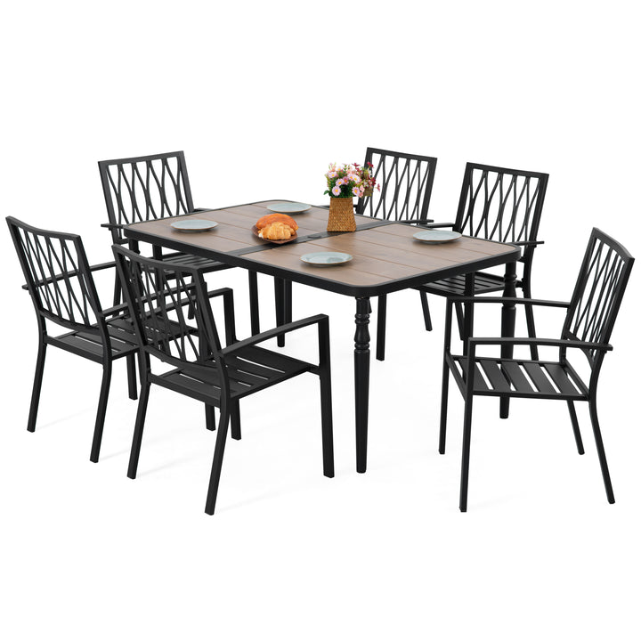 5PCS Patio Stackable Dining Set, Umbrella Hole and Wood-Grain Tabletop