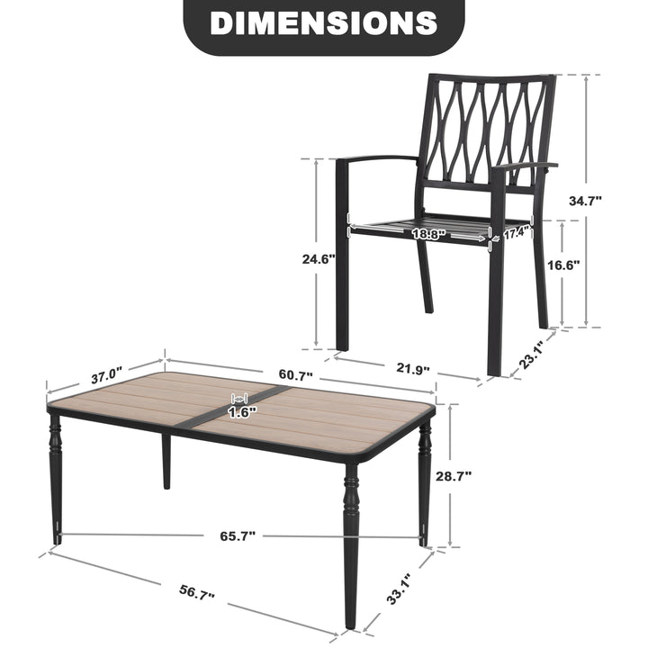 5PCS Patio Stackable Dining Set, Umbrella Hole and Wood-Grain Tabletop