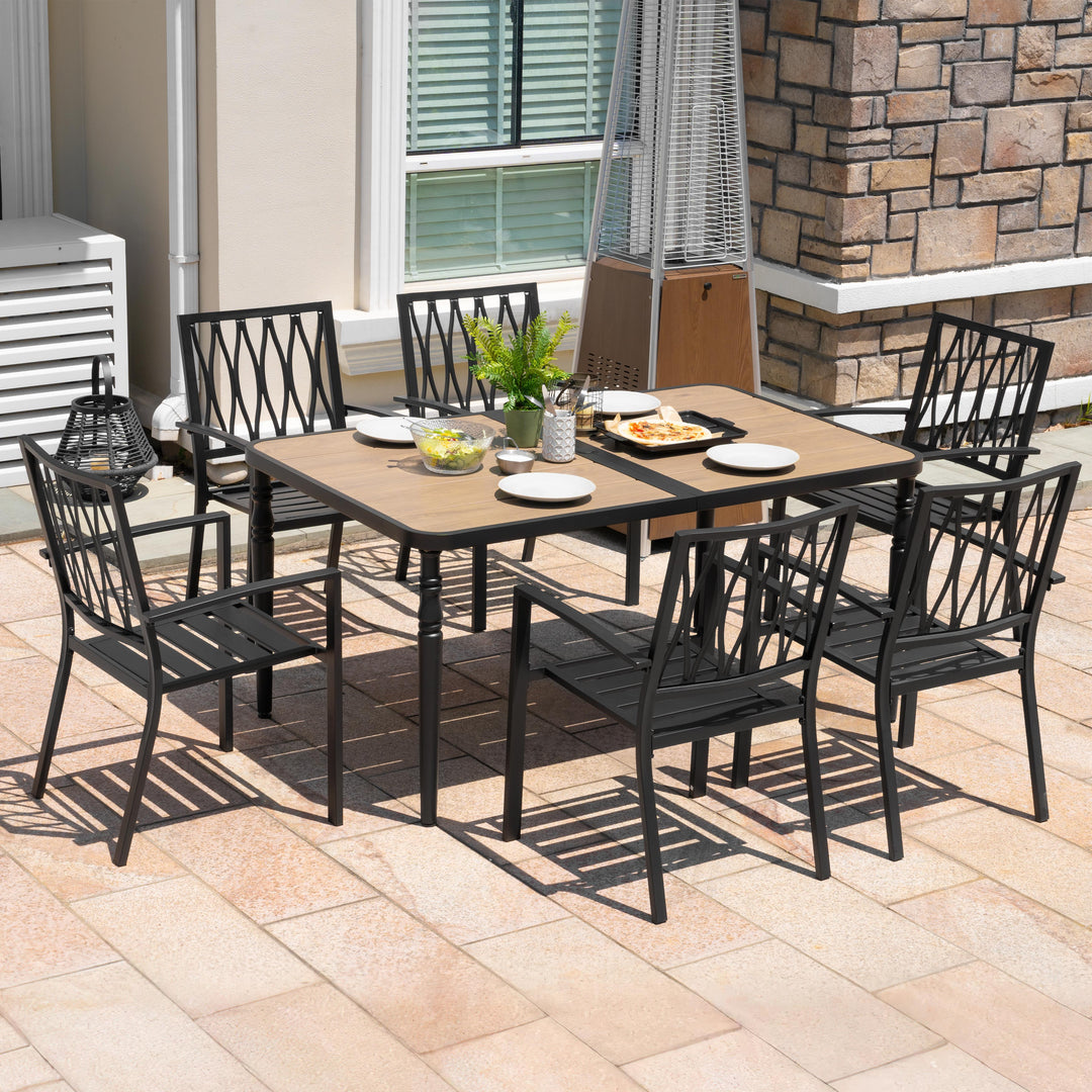 5PCS Patio Stackable Dining Set, Umbrella Hole and Wood-Grain Tabletop