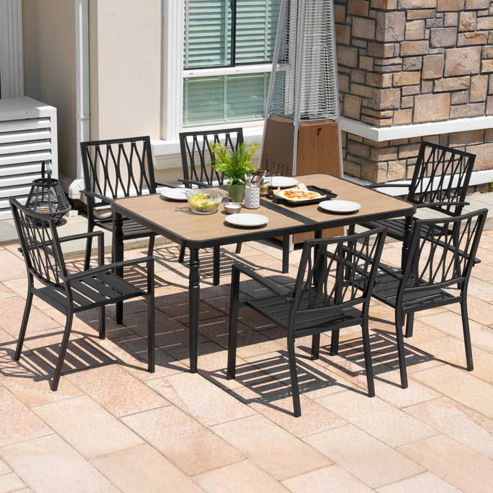 5PCS Patio Stackable Dining Set, Umbrella Hole and Wood-Grain Tabletop