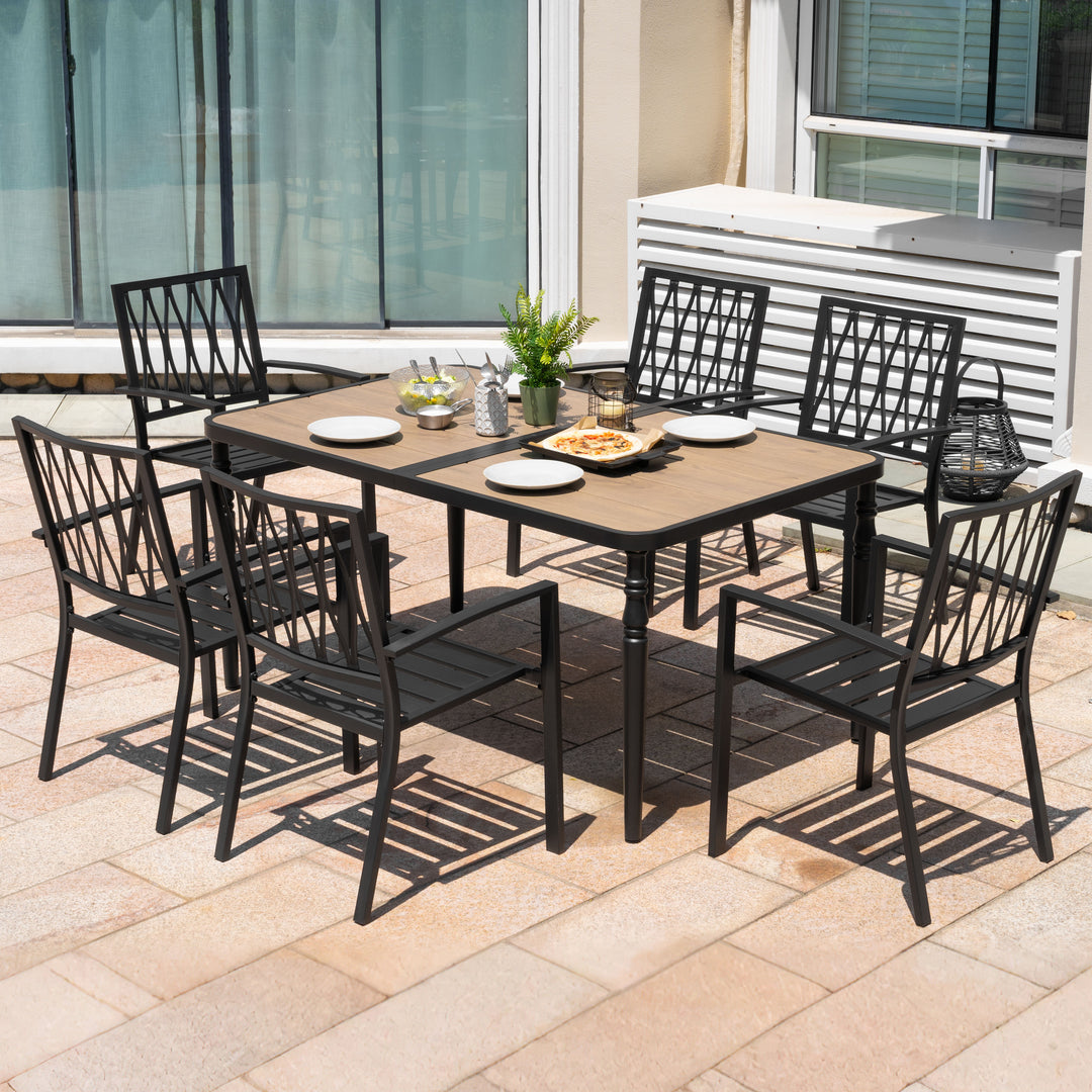 5PCS Patio Stackable Dining Set, Umbrella Hole and Wood-Grain Tabletop