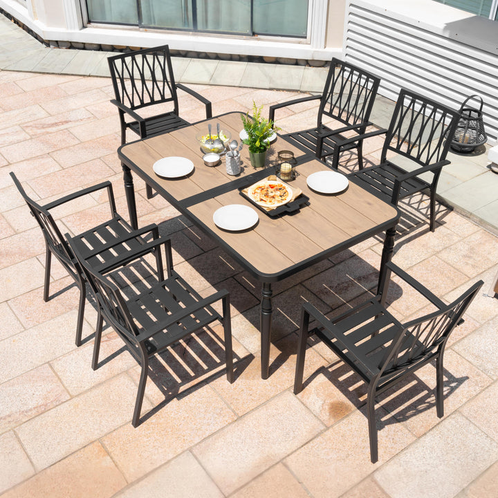 5PCS Patio Stackable Dining Set, Umbrella Hole and Wood-Grain Tabletop