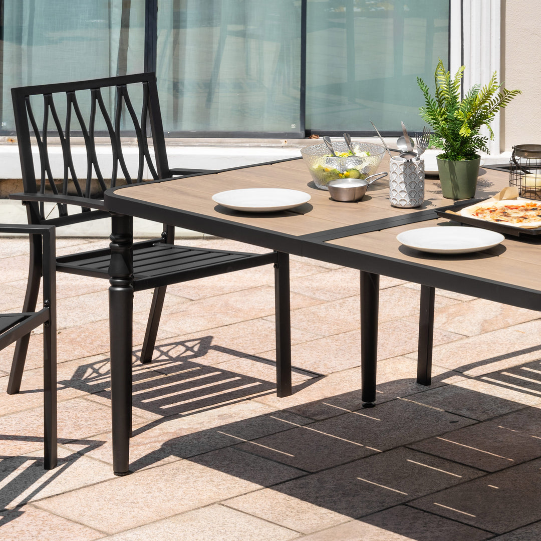 5PCS Patio Stackable Dining Set, Umbrella Hole and Wood-Grain Tabletop