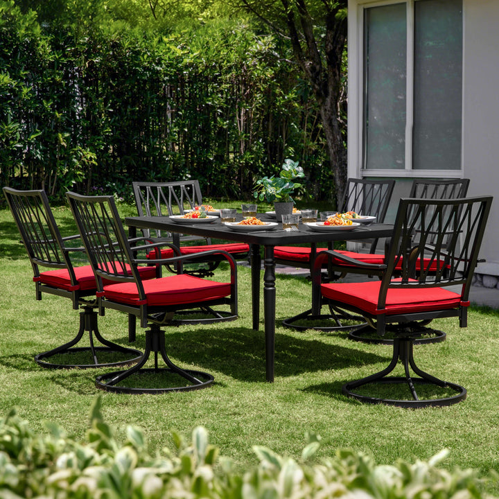 Patio Metal Dining Set with 6 Swivel Chairs and Umbrella Hole, Black