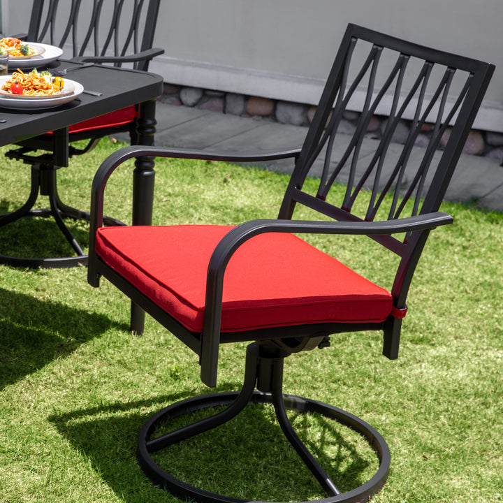 Patio Metal Dining Set with 6 Swivel Chairs and Umbrella Hole, Black