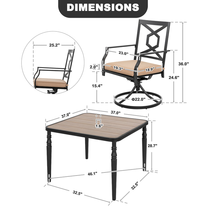 Patio Metal Dining Set of 5 with Padded Cushions and Umbrella Hole