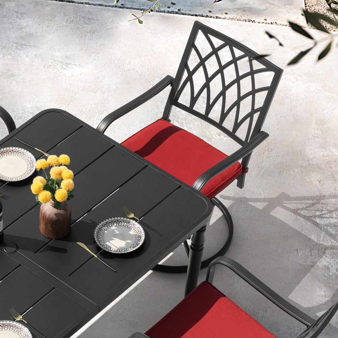 Patio Metal Swivel Dining Set of 7 with Zippered Cushions and Umbrella Hole