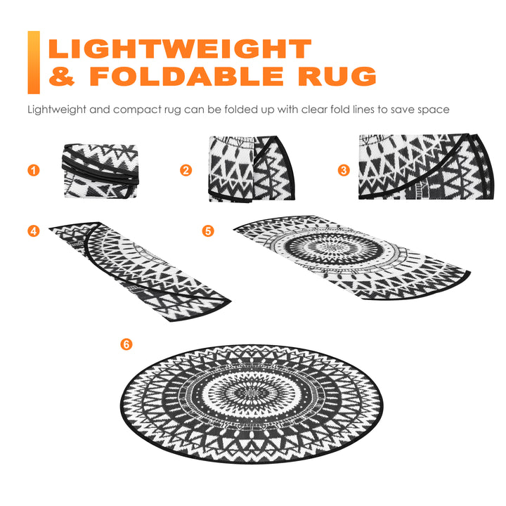 Outdoor 5' Round Foldable Reversible Rug
