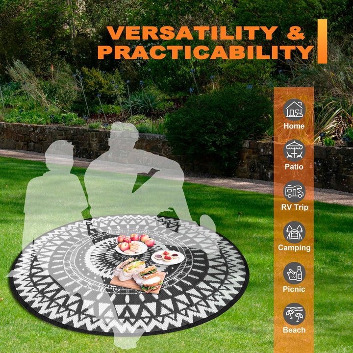 Outdoor 5' Round Foldable Reversible Rug