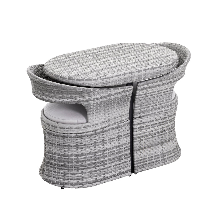 Outdoor Patio 3-Piece Bistro Set, 1 Rattan Iron Patio Table and 2 Rattan Chairs, Weather-Resistant Iron and Rattan Frame, for Indoors and Outdoors, with Soft Cushions, Gray