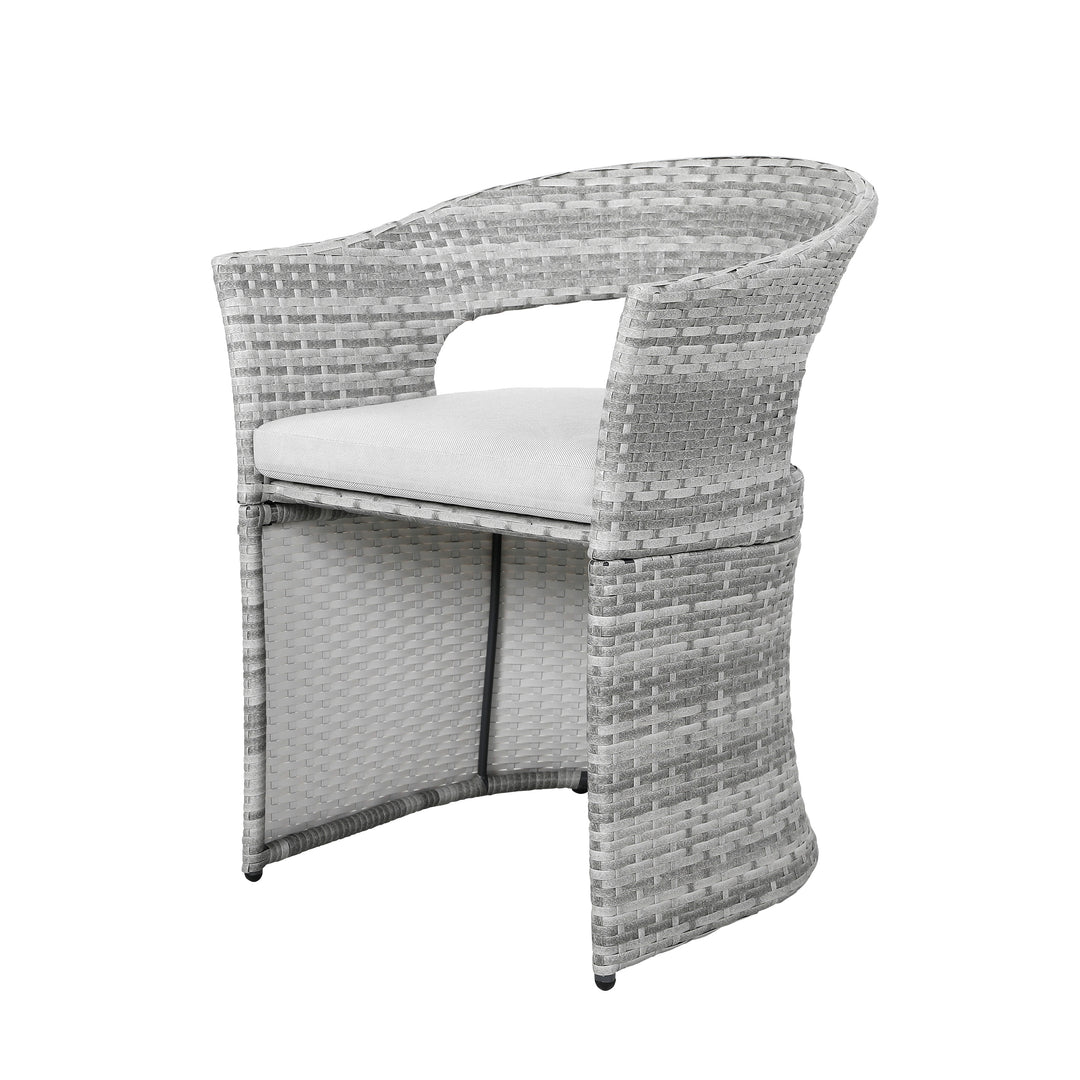 Outdoor Patio 3-Piece Bistro Set, 1 Rattan Iron Patio Table and 2 Rattan Chairs, Weather-Resistant Iron and Rattan Frame, for Indoors and Outdoors, with Soft Cushions, Gray