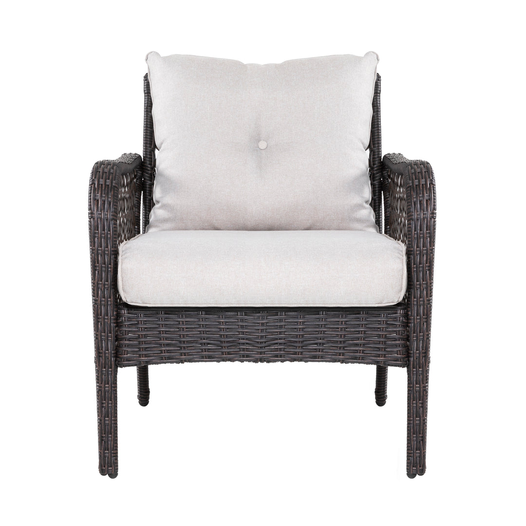 Patio Wicker Sofa Set, 4 Pieces Outdoor Patio Sofa with Table Set, Metal Patio Conversation Set with Removable, Washable Cushions, Brown and Beige