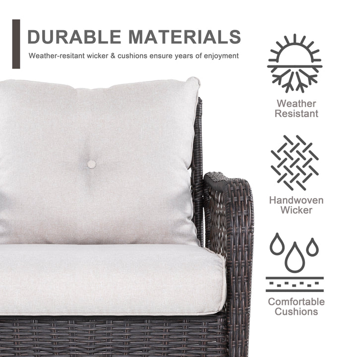 Patio Wicker Sofa Set, 4 Pieces Outdoor Patio Sofa with Table Set, Metal Patio Conversation Set with Removable, Washable Cushions, Brown and Beige