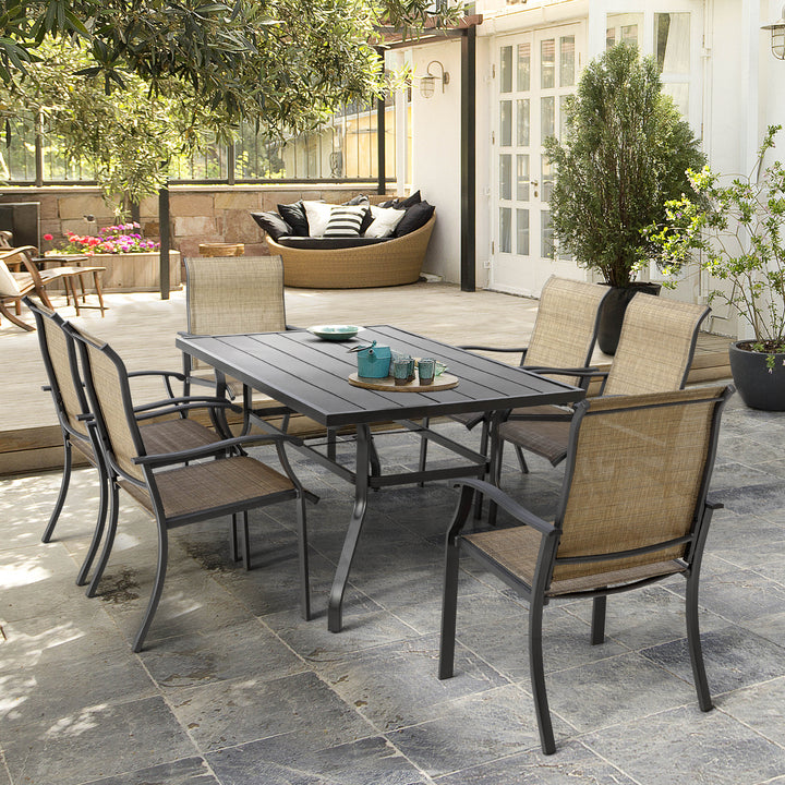 61 Inch Outdoor Rectangular Iron Patio Dining Table with Umbrella Hole