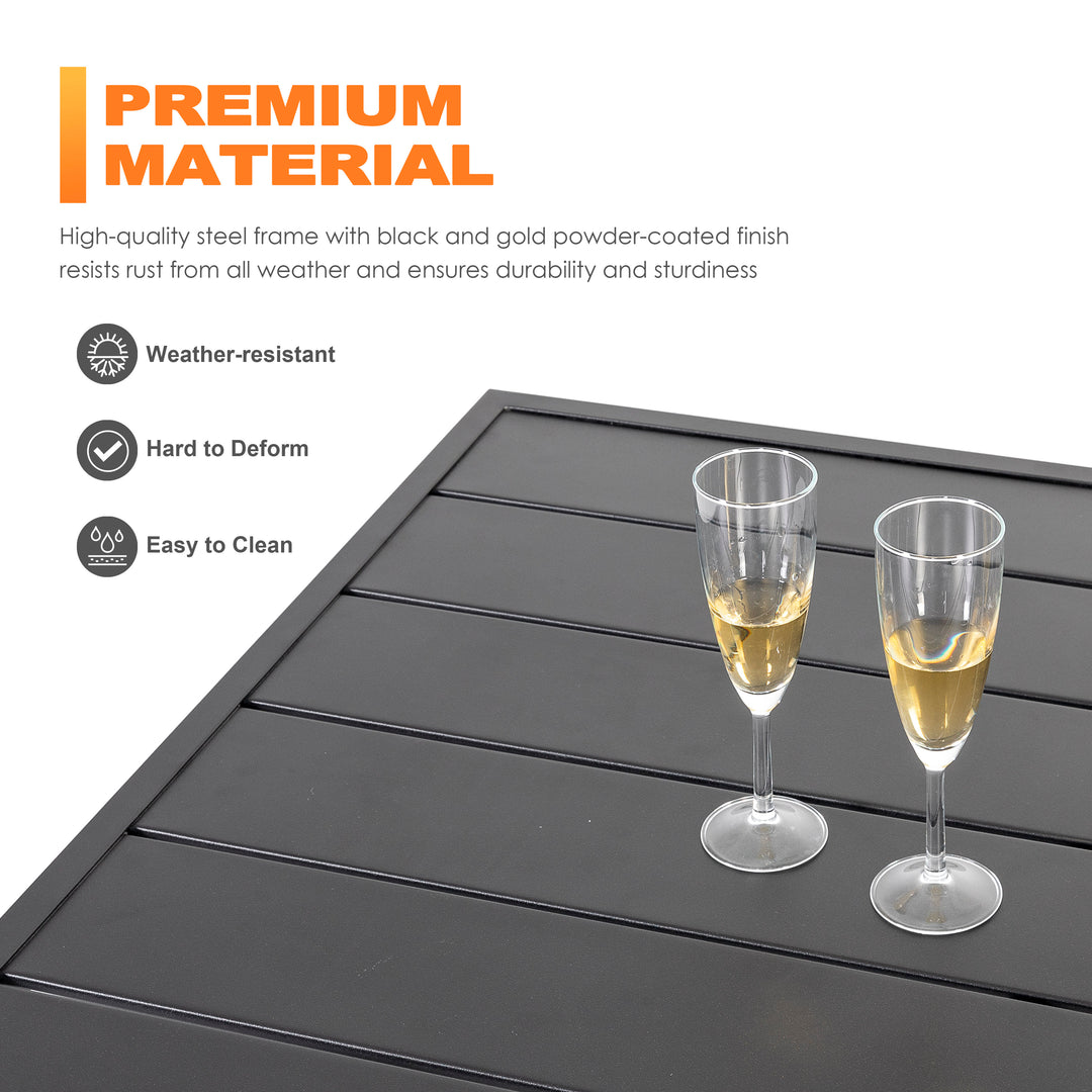 61 Inch Outdoor Rectangular Iron Patio Dining Table with Umbrella Hole