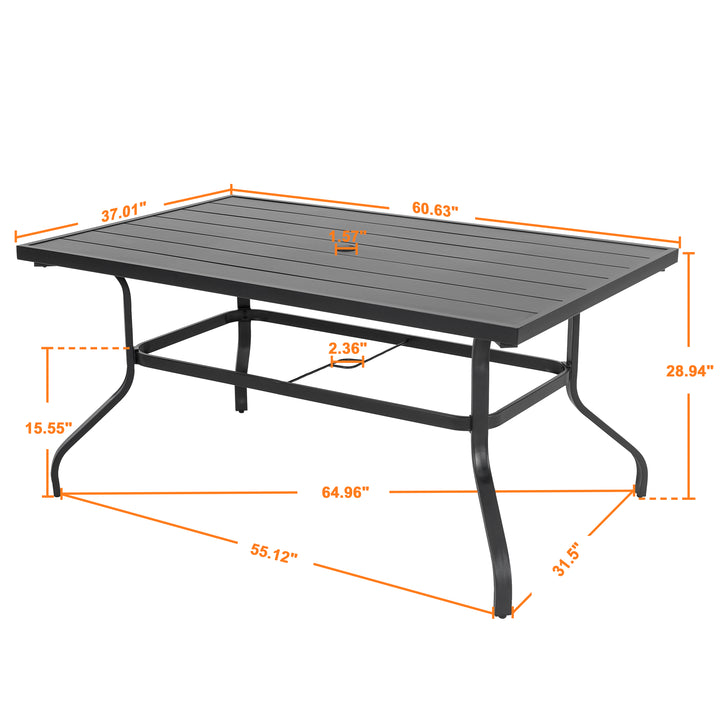 Outdoor Rectangle Powder-coated Iron Dining Table with 1.57'' Umbrella Hole