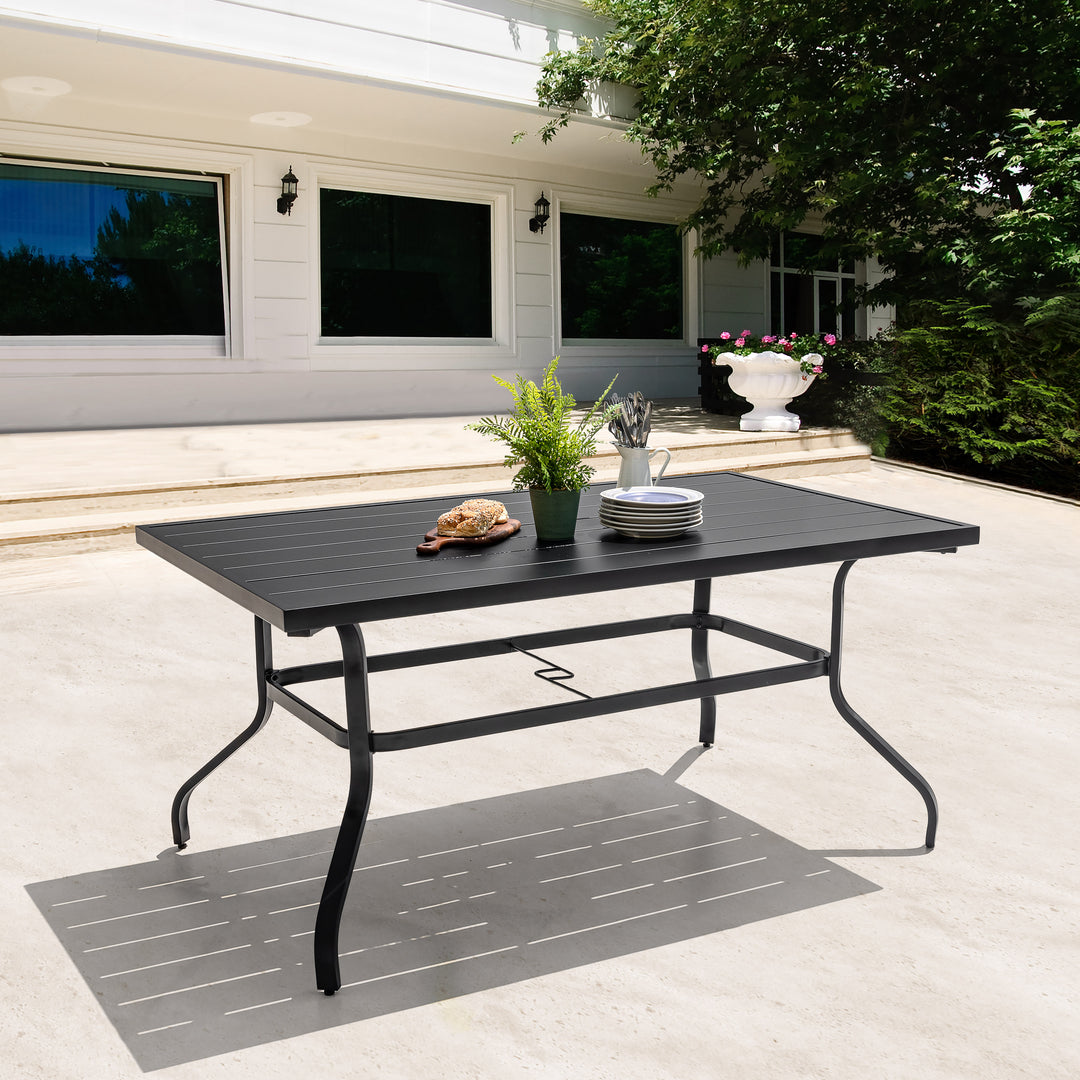 Outdoor Rectangle Powder-coated Iron Dining Table with 1.57'' Umbrella Hole