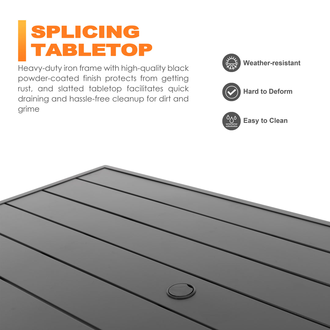 Outdoor Rectangle Powder-coated Iron Dining Table with 1.57'' Umbrella Hole