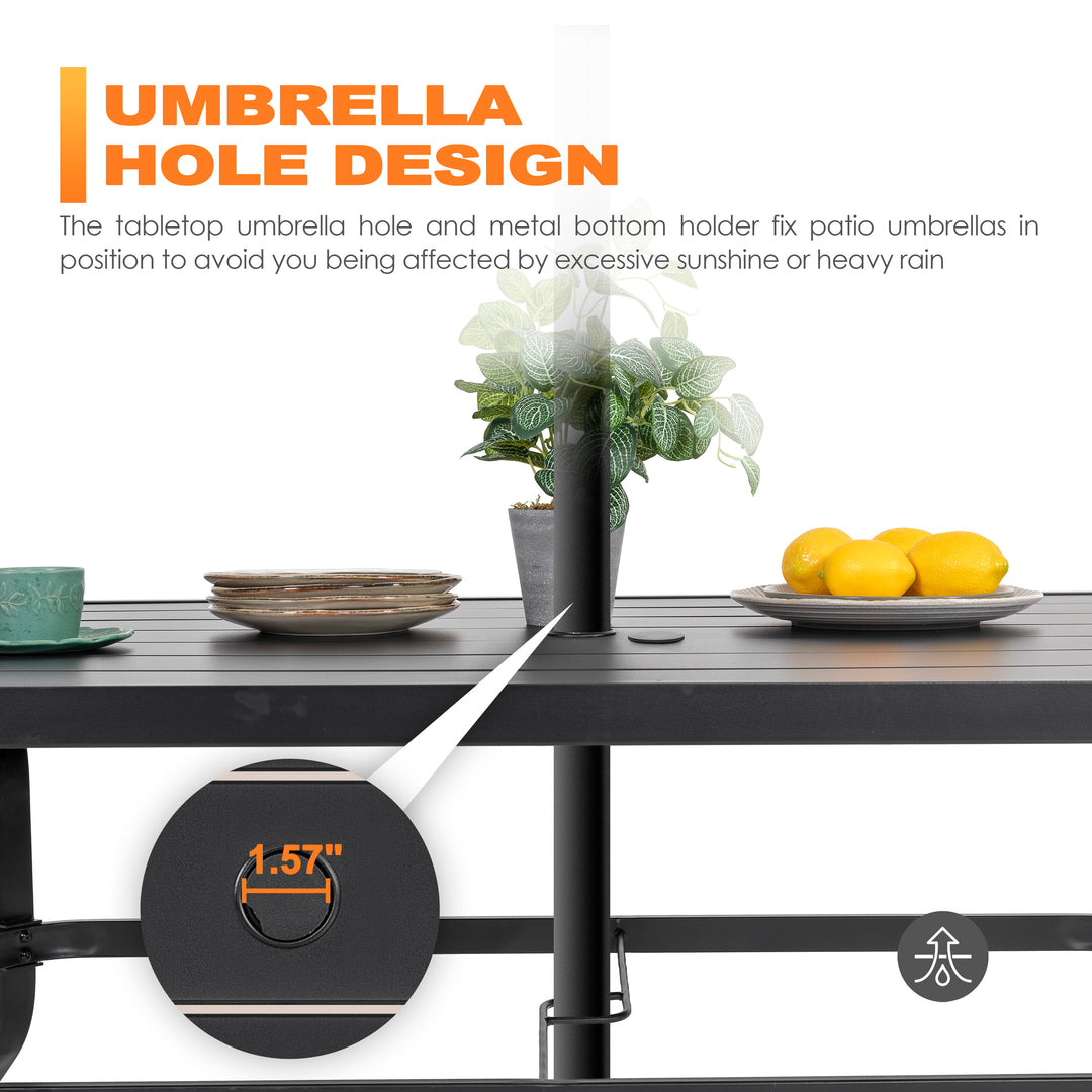 Outdoor Rectangle Powder-coated Iron Dining Table with 1.57'' Umbrella Hole