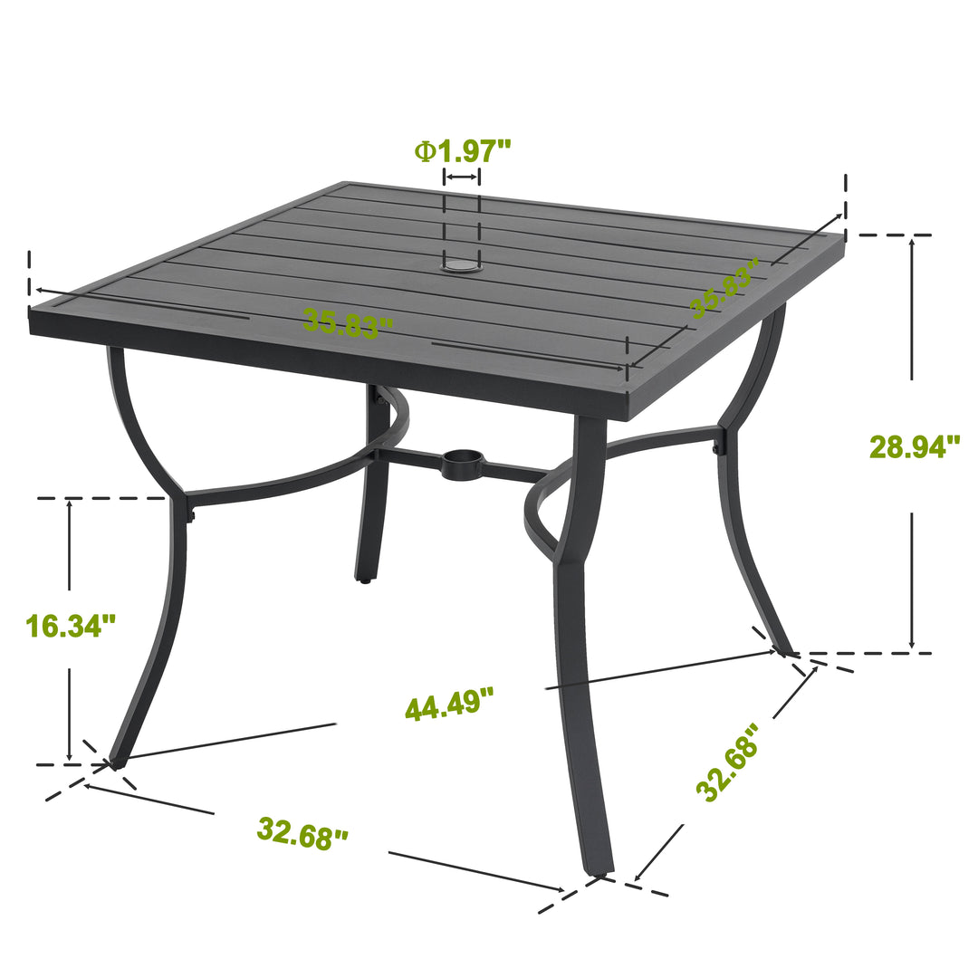 Patio 36 in. Aluminum Dining Table for 4, 1.97?¡¥?¡¥ Umbrella Hole, Black