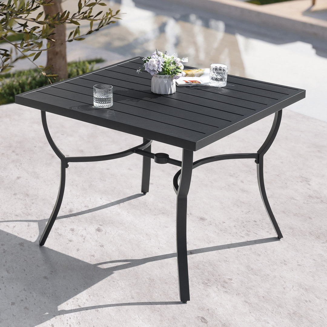 Patio 36 in. Aluminum Dining Table for 4, 1.97?¡¥?¡¥ Umbrella Hole, Black