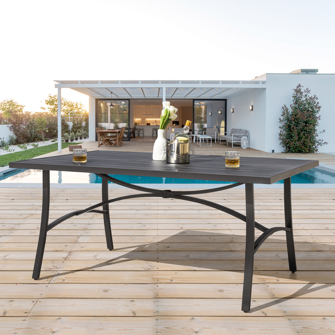 Outdoor Aluminum Dining Table with 1.97?¡¥?¡¥ Umbrella Hole, Black