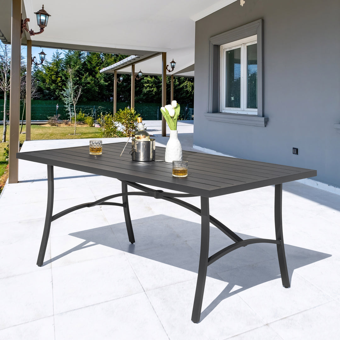 Outdoor Aluminum Dining Table with 1.97?¡¥?¡¥ Umbrella Hole, Black