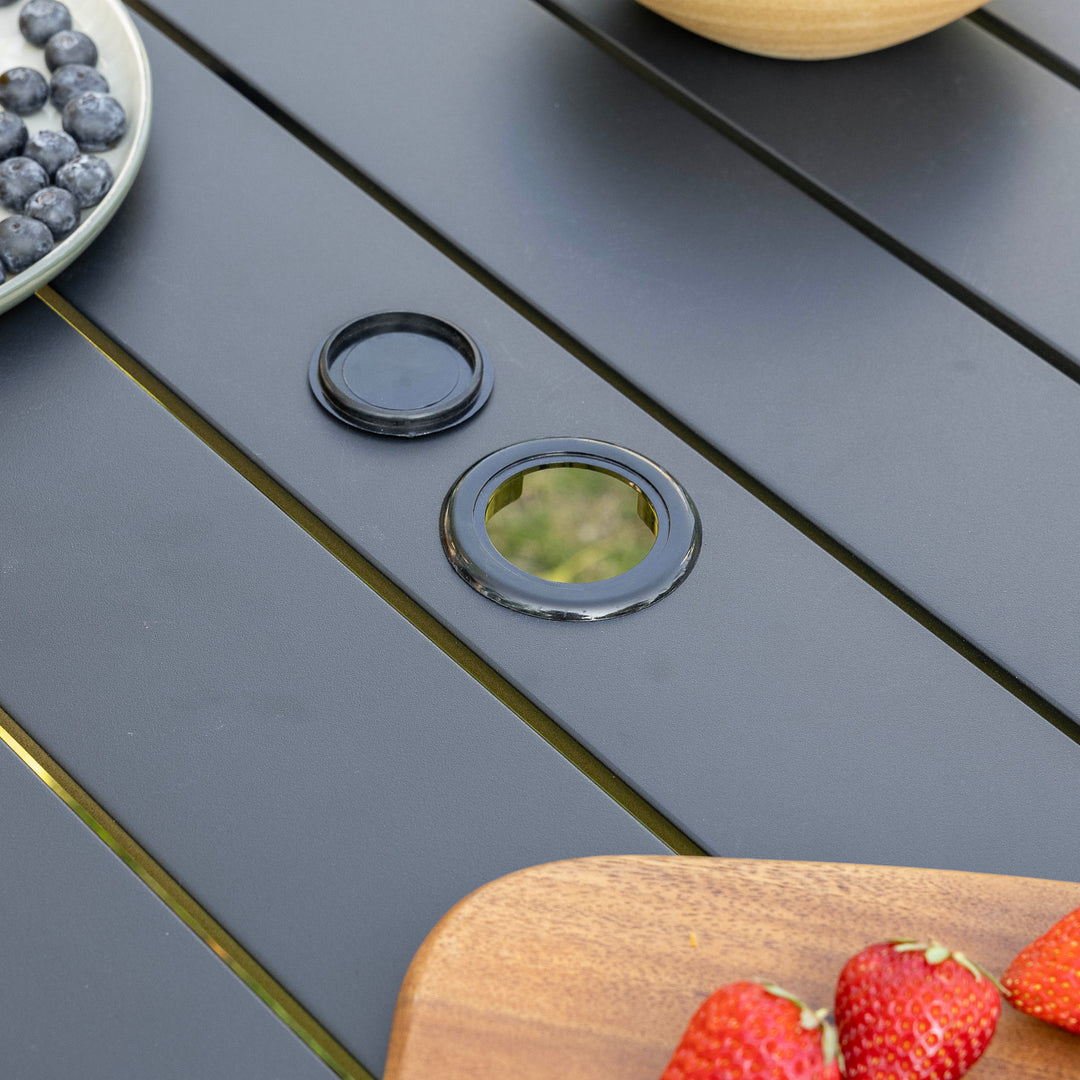 Outdoor Aluminum Dining Table with 1.97?¡¥?¡¥ Umbrella Hole, Black