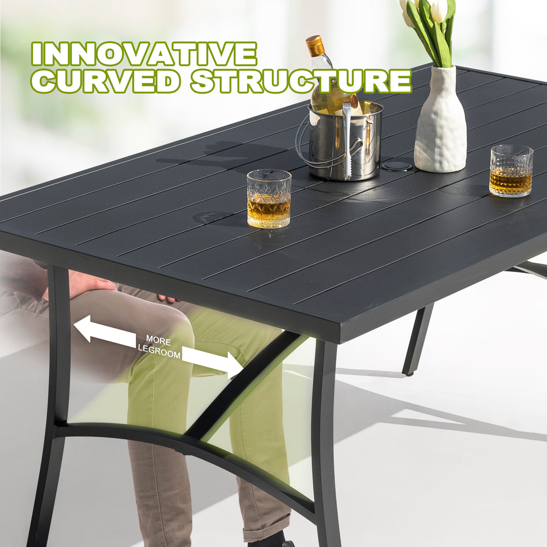 Outdoor Aluminum Dining Table with 1.97?¡¥?¡¥ Umbrella Hole, Black