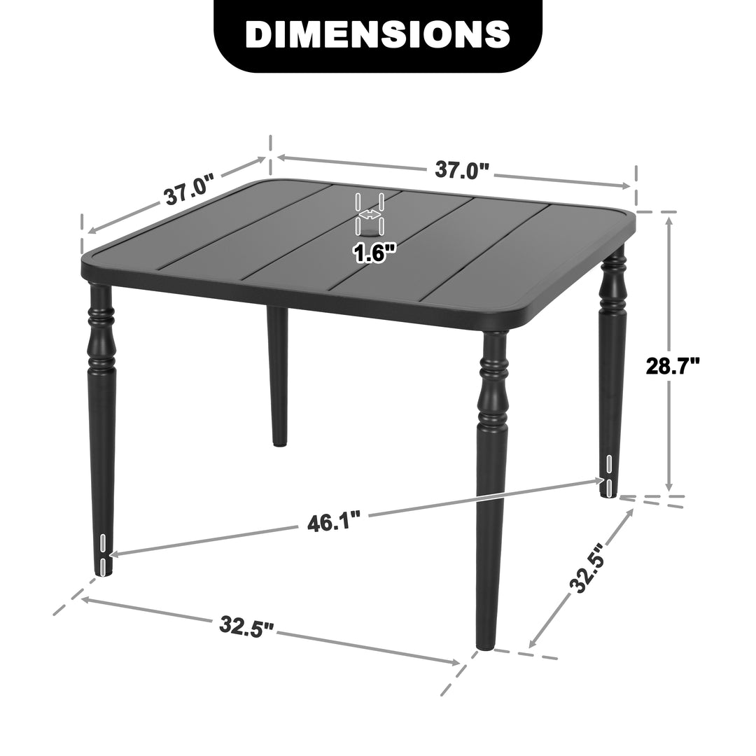 Patio Square Powder-Coated Metal Dining Table with Umbrella Hole