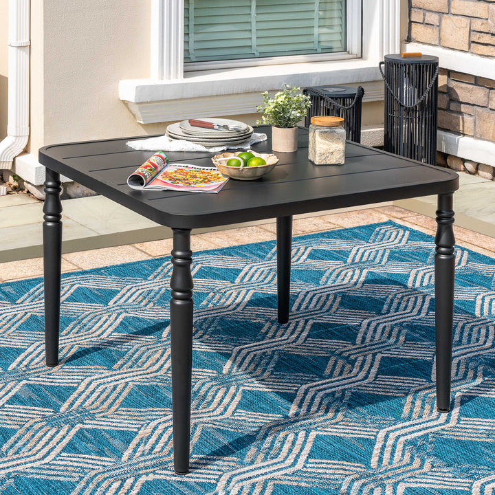 Patio Square Powder-Coated Metal Dining Table with Umbrella Hole