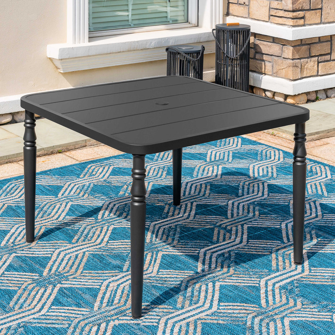 Patio Square Powder-Coated Metal Dining Table with Umbrella Hole