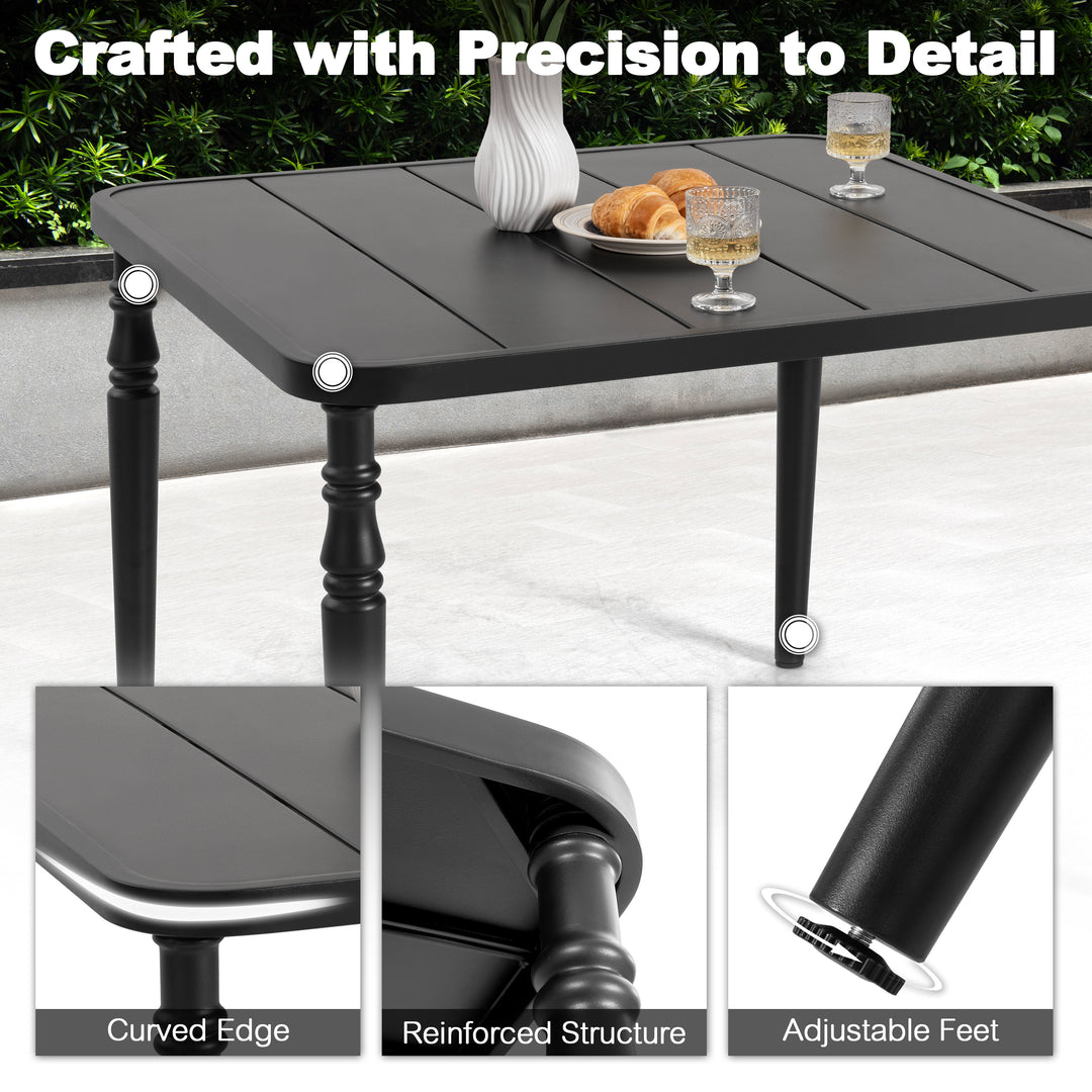 Patio Square Powder-Coated Metal Dining Table with Umbrella Hole