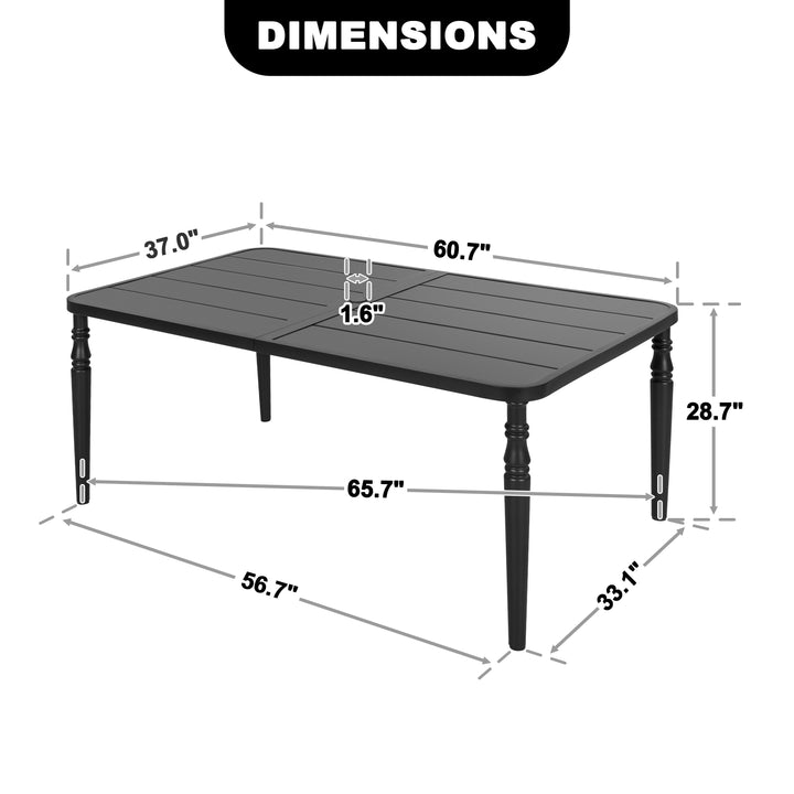 Outdoor Rectangle Powder-Coated Metal Dining Table with Umbrella Hole