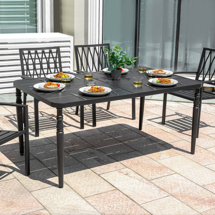 Outdoor Rectangle Powder-Coated Metal Dining Table with Umbrella Hole