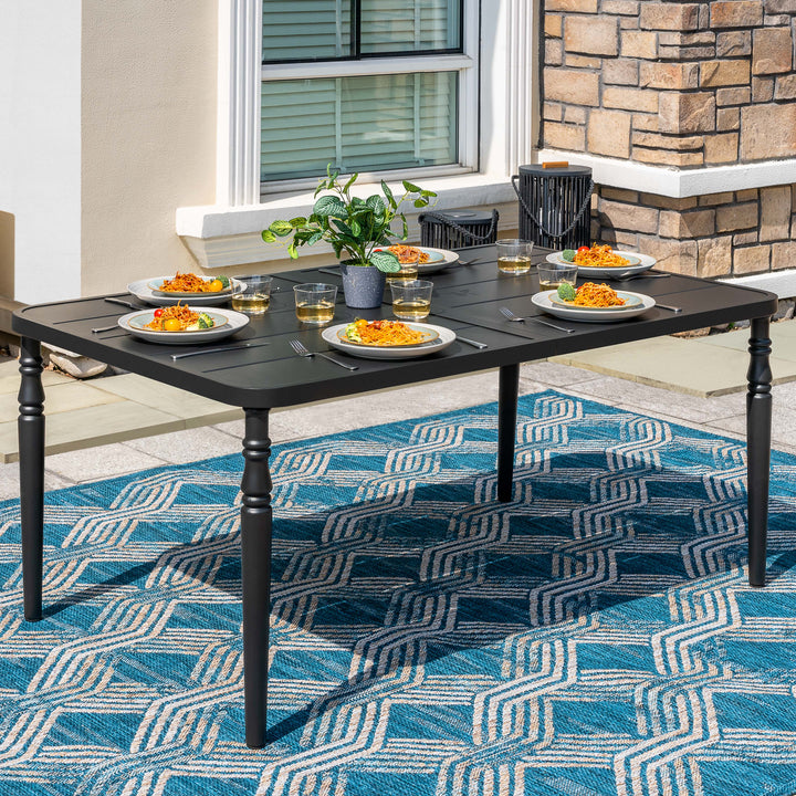 Outdoor Rectangle Powder-Coated Metal Dining Table with Umbrella Hole