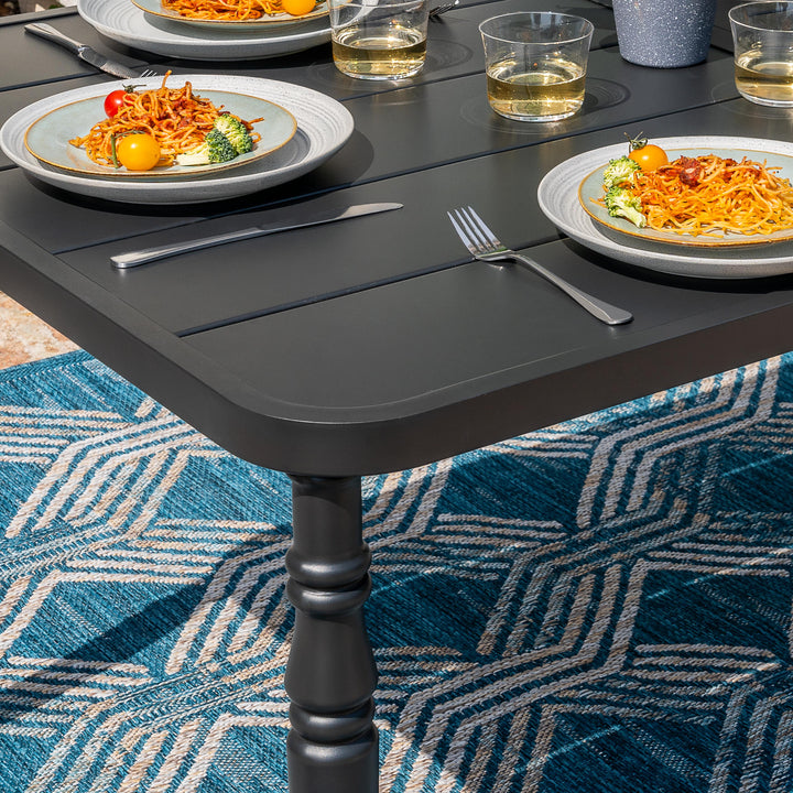 Outdoor Rectangle Powder-Coated Metal Dining Table with Umbrella Hole