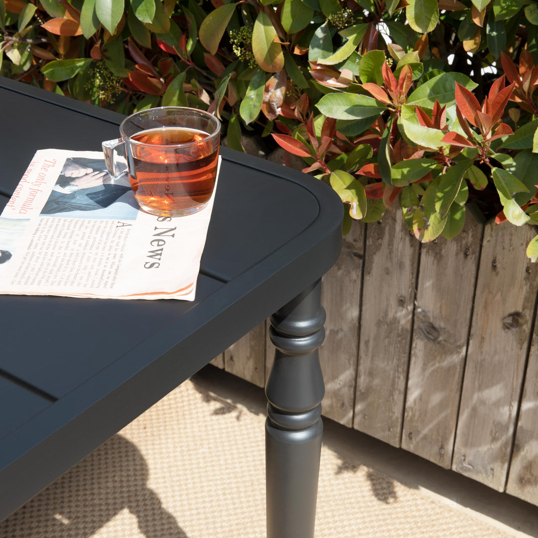 Outdoor Rectangle Powder-Coated Metal Dining Table with Umbrella Hole