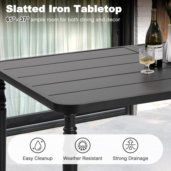 Outdoor Rectangle Powder-Coated Metal Dining Table with Umbrella Hole