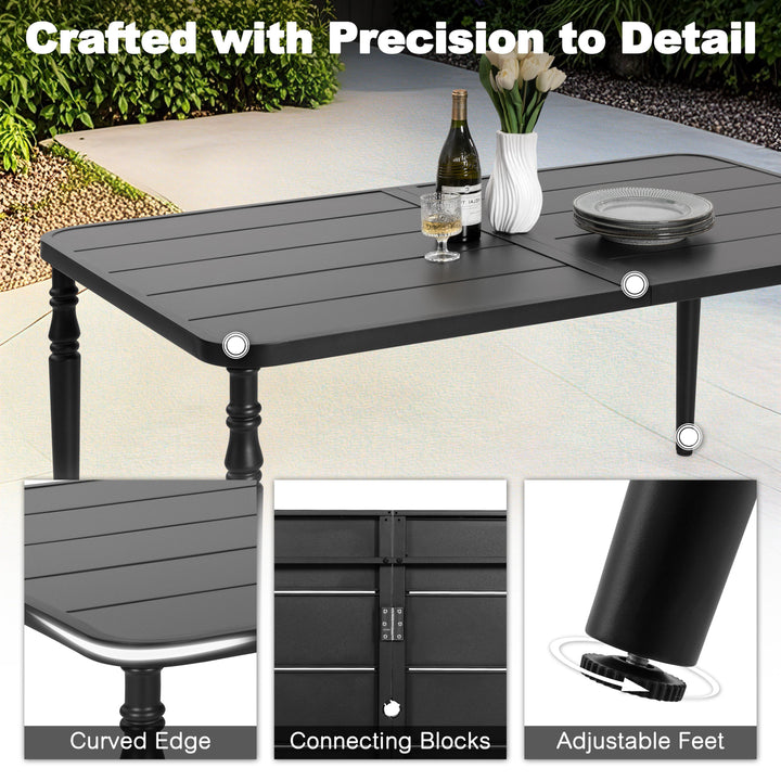 Outdoor Rectangle Powder-Coated Metal Dining Table with Umbrella Hole