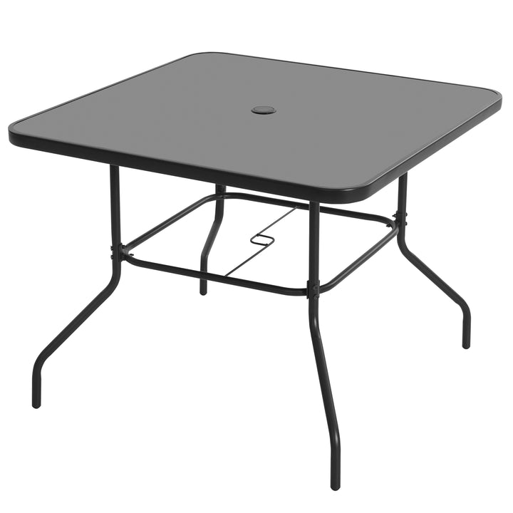 Outdoor Square Metal Dining Table with Tempered Glass Tabletop, Black