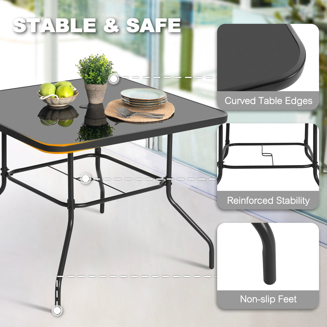 Outdoor Square Metal Dining Table with Tempered Glass Tabletop, Black