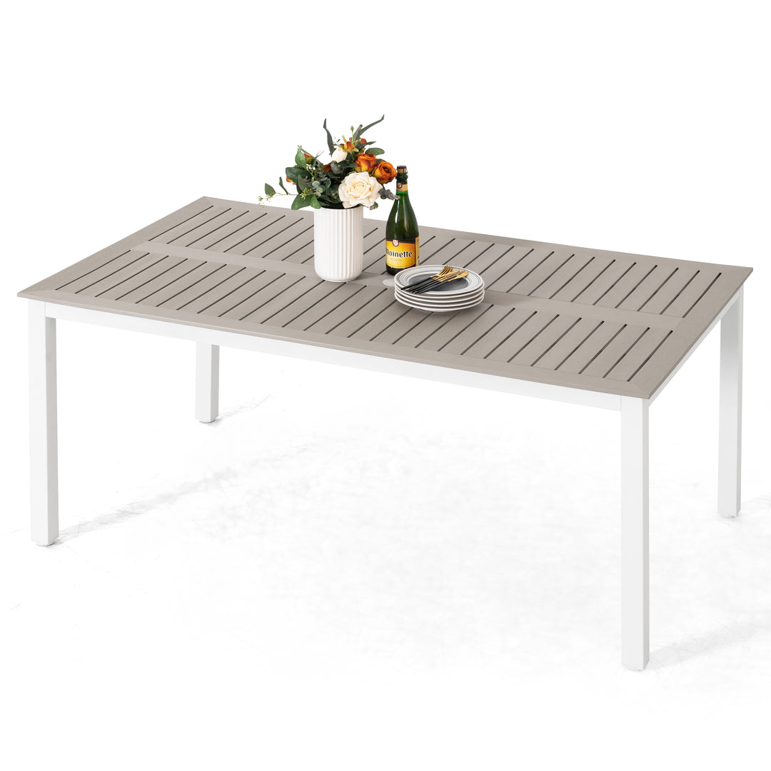 Nuu Garden Outdoor Patio Table with Umbrella Hole, Outdoor 63?¡¥?¡¥ x 37?¡¥?¡¥ Rectangle Dining Table for 6 Weather-Resistant Table for Garden, Deck, Backyard, Poolside, Light Brown
