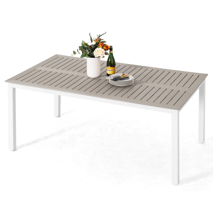 Nuu Garden Outdoor Patio Table with Umbrella Hole, Outdoor 63?¡¥?¡¥ x 37?¡¥?¡¥ Rectangle Dining Table for 6 Weather-Resistant Table for Garden, Deck, Backyard, Poolside, Light Brown