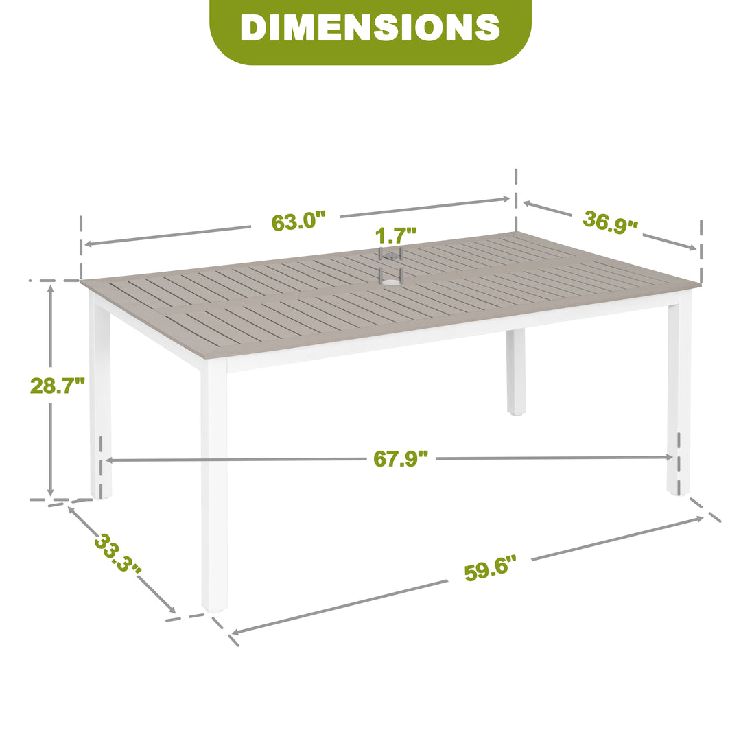 Nuu Garden Outdoor Patio Table with Umbrella Hole, Outdoor 63?¡¥?¡¥ x 37?¡¥?¡¥ Rectangle Dining Table for 6 Weather-Resistant Table for Garden, Deck, Backyard, Poolside, Light Brown