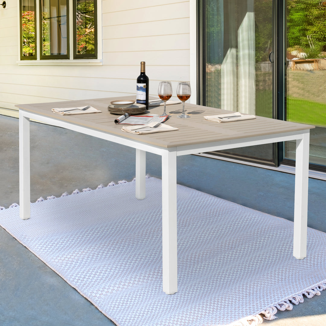 Nuu Garden Outdoor Patio Table with Umbrella Hole, Outdoor 63?¡¥?¡¥ x 37?¡¥?¡¥ Rectangle Dining Table for 6 Weather-Resistant Table for Garden, Deck, Backyard, Poolside, Light Brown