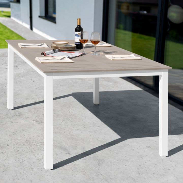Nuu Garden Outdoor Patio Table with Umbrella Hole, Outdoor 63?¡¥?¡¥ x 37?¡¥?¡¥ Rectangle Dining Table for 6 Weather-Resistant Table for Garden, Deck, Backyard, Poolside, Light Brown