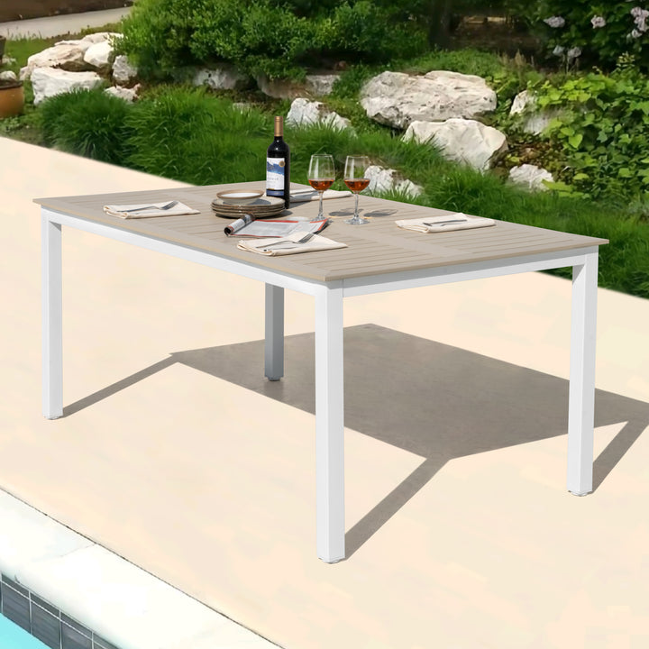 Nuu Garden Outdoor Patio Table with Umbrella Hole, Outdoor 63?¡¥?¡¥ x 37?¡¥?¡¥ Rectangle Dining Table for 6 Weather-Resistant Table for Garden, Deck, Backyard, Poolside, Light Brown